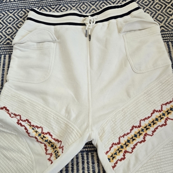 Free People Crystal Sport Joggers Embroidered Ribbed Waist Ivory Red Gold Large - Picture 15 of 16